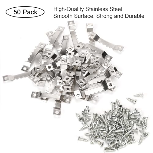 Small Sawtooth Picture Hangers 50 Pack Steel Sawtooth Hangers with Screws for Hanging Canvas Photos Frame Clock Paintings Artwork (50 Count)