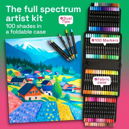 100 Dual Tip Acrylic Paint Marker Pens with Storage Bag (100 Count)