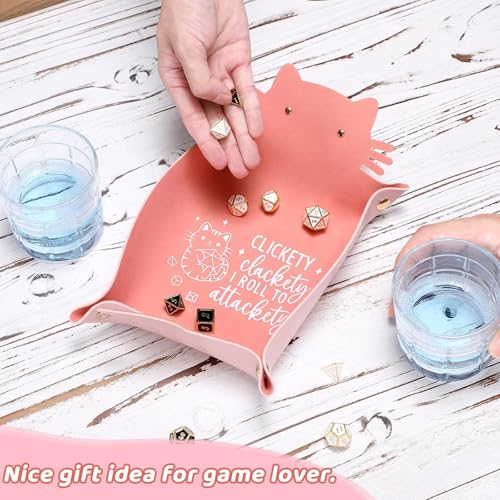 Cat Dice Tray Pinkk for Rolling Funny Folding Leather Dice Tray Portable Travelling Dice Storage Accessories Decorative Desk Organizer for RPG