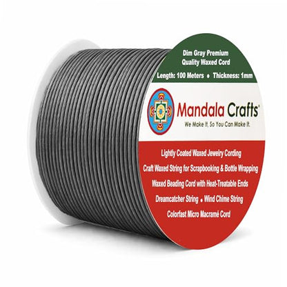 1mm Dim Gray Cotton Waxed Cord for Jewelry Making (327 Foot)