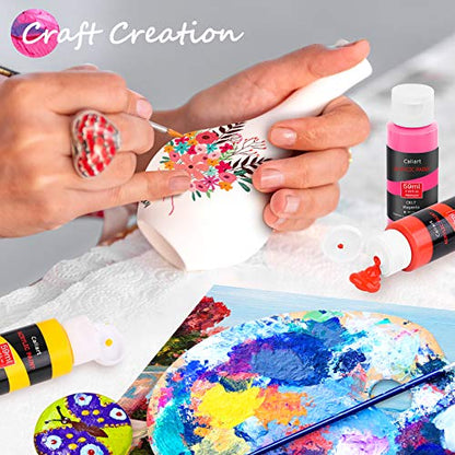 72 Colors Acrylic Paint Set with 12 Brushes (144 Fl Oz)