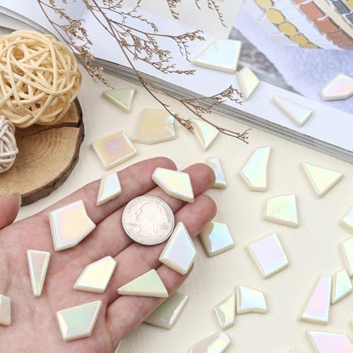 Iridescent Cream Glass Mosaic Tiles for Crafs Bulk (7.05 Ounce)