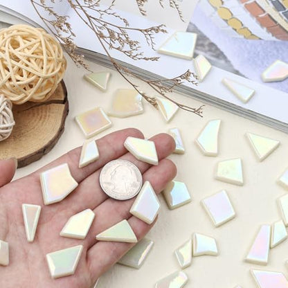 Iridescent Cream Glass Mosaic Tiles for Crafs Bulk (7.05 Ounce)