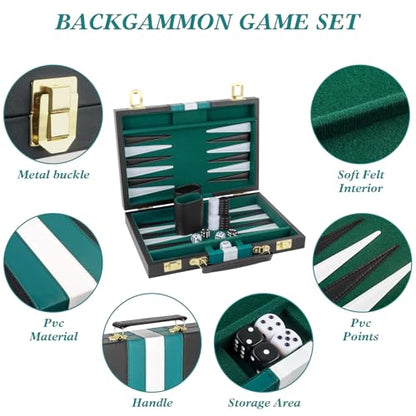 Backgammon Set 2 Players Classic Backgammon Sets for Adults Board Game with Black PU Leather Case Portable and Travel Backgammon Set