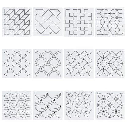 12Pcs Sashiko Stencils Sashiko Embroidery PET Template Drawing Line Template for Hand Quilting Sashiko Patterns Templates Embroidery Stencils 5.5 * 5.5'' (12 Count)