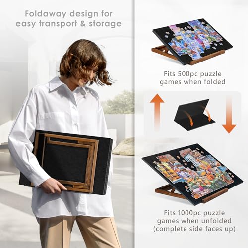 Foldable Jigsaw Puzzle Board with 3 Angle Adjustable Bracket