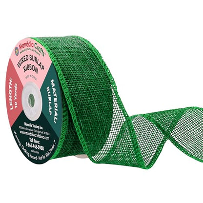 1 1 2 Inch Wide Green Wired Burlap Ribbon for Crafts (30 Foot)