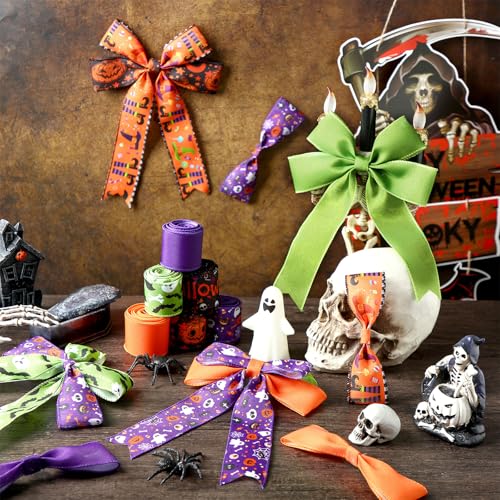 12 Rolls 60 Yard Halloween Wired Ribbon for Wreath Craft Bow (12 Count)