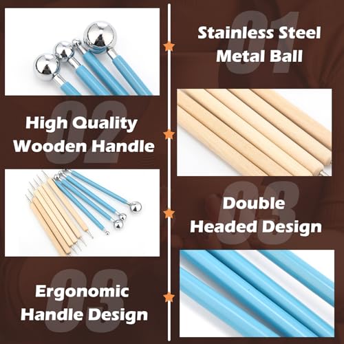 6 Sets Dot Painting Tools 60 Pcs Clay Pottery Modeling Metal Embossing Tools Ceramic Clay Dotting Supplies for Painting Mandalas Pottery Art Rock