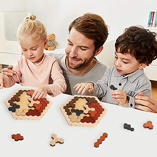 Wooden Hexagon Montessori Tangram Puzzle (14 Count)