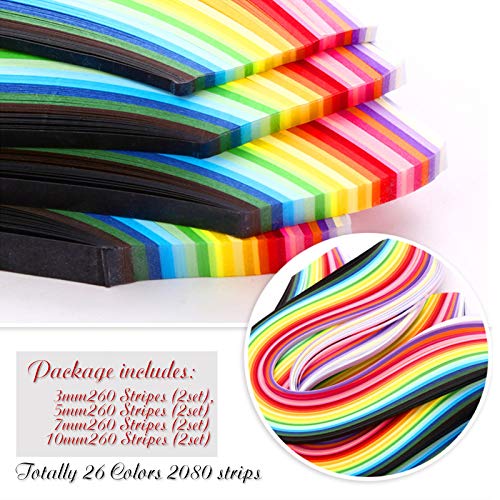 Paper Quilling Strips with 26 Colors 2080 Strips Quilling Tools and Supplies (2080 Count)