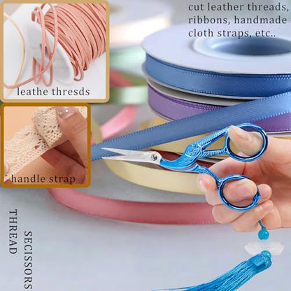 4.5Inch Little Sewing Scissors Crane Shears with Cover Tassel Stainless Steel Scissor for Crafting Embroidery Needlework DIY Daily Use