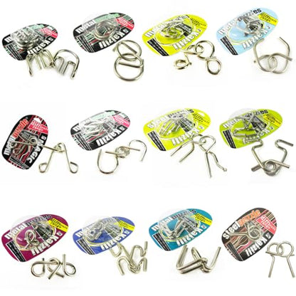 Large Assorted Metal Brain Teaser Puzzles 12 Pack Metal Wire IQ Puzzles with Paper Box Gift Package Great Educational Intelligence Games Toys Party Favors for Kids Adults