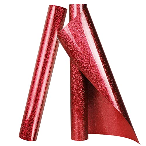 Red Christmas Glitter HTV Heat Transfer Vinyl Roll 12 inch x 10 ft Iron on Vinyl for T Shirts Crafts