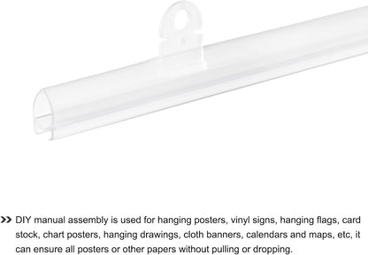 MECCANIXITY PVC Poster Hanger Rail Poster Strip Bar 120cm/47inch Clear with Clips for Poster, Map, 4 Set