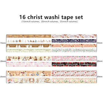 Christian Washi Tape 16 Rolls Aesthetic Decorative Cute Scrapbook Tape