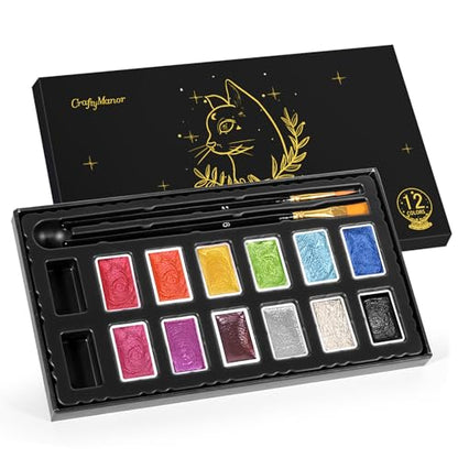 Mini Glitter Watercolor Paint Set with Paper (12 Count)