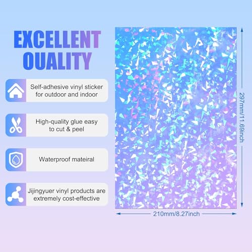 90 Sheets Holographic Sticker Paper Transparent A4 Vinyl Holographic Sticker Laminate Sheets Clear Overlay Lamination Film Paper Self Adhesive Waterproof with Gem Spot Rainbow Star Pattern (90 Count)