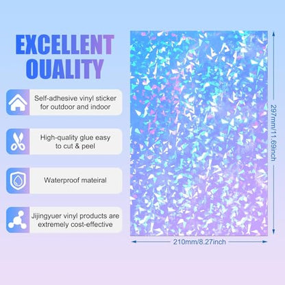 90 Sheets Holographic Sticker Paper Transparent A4 Vinyl Holographic Sticker Laminate Sheets Clear Overlay Lamination Film Paper Self Adhesive Waterproof with Gem Spot Rainbow Star Pattern (90 Count)