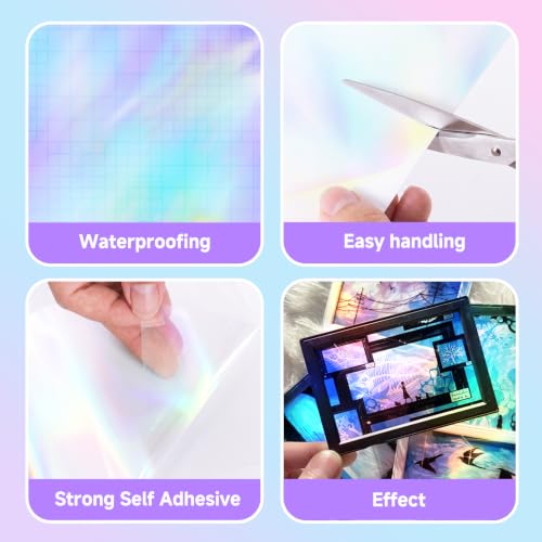 36 Sheets Holographic Laminate Sheets Clear Self Adhesive Sticker Paper (36 Count)