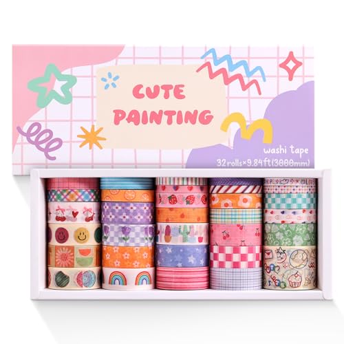 32 Rolls Colorful Cute Floral Writable Washi Tape Set (32 Count)