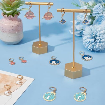 1 Box 20Pcs Stitch Markers Crochet Stitch Marker Cute Planet Moon Star Enamel Charms Clip On Removable Lobster Clasp Zipper Pull Charm Locking Knitting Markers for Weaving Sewing Quilting (20 Count)