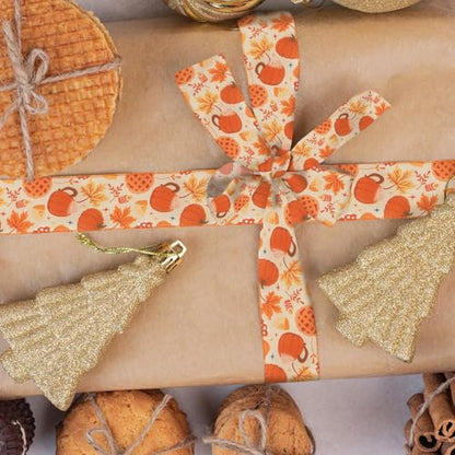 2 Rolls Fall Pumpkins Ribbons for Bows