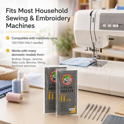50 PCS Embroidery Sewing Machine Needles for Brother Size 75 (50 Count)