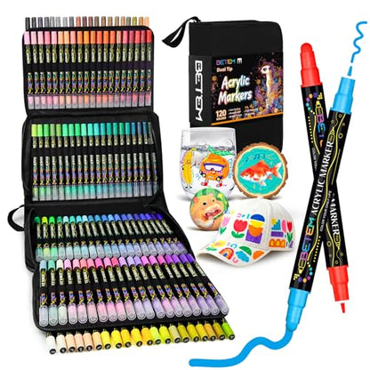 120 Colors Dual Tip Acrylic Paint Markers (120 Count)