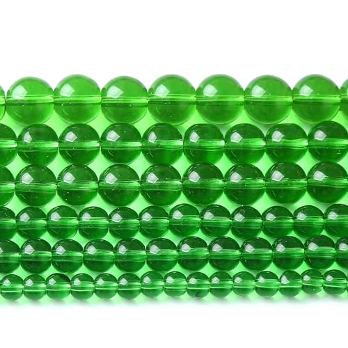 32pcs 12mm Smooth Green Crystal Glass Quartz Beads Round Loose Beads for Jewelry Making DIY Bracelet Necklace 15" Energy Healing Power Stone Beads
