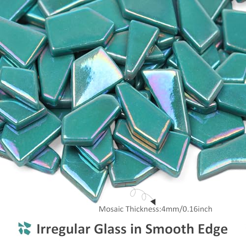 Iridescent Teal Glass Mosaic Tiles for Crafs Bulk (7.05 Ounce)