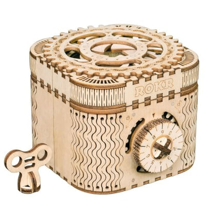 3D Wooden Puzzle Mechanical Treasure Box Model DIY Brain Teaser Projects for Adult Age 14+ Birthday Gift Educational Toys Wooden Puzzles for Adults