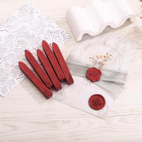 5Pcs Blood Red Sealing Wax Sticks with Wicks for Wax Seal Stamp (5 Count)