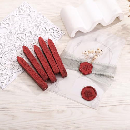 5Pcs Blood Red Sealing Wax Sticks with Wicks for Wax Seal Stamp (5 Count)