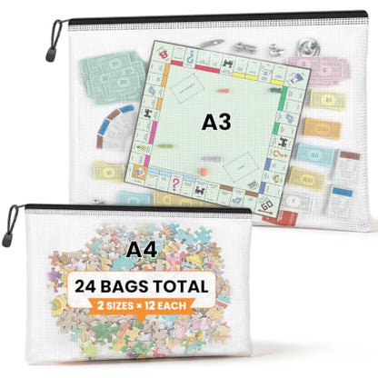 Black A3 A4 Mesh Zipper Storage Bags (24 Count)