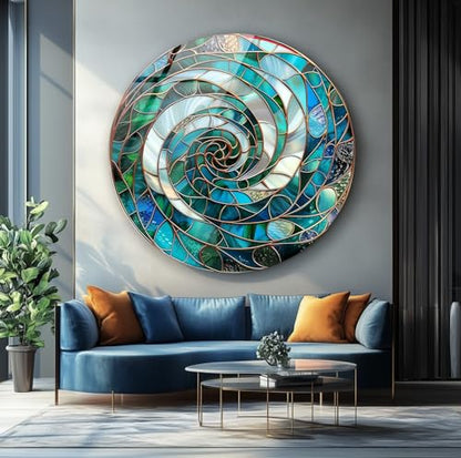 10''(25cm) Diameter Aqua Spiral Harmony Round Glass Wall Art Tempered Glass Printing Wall Decor Large Wall Art Wall Hangings