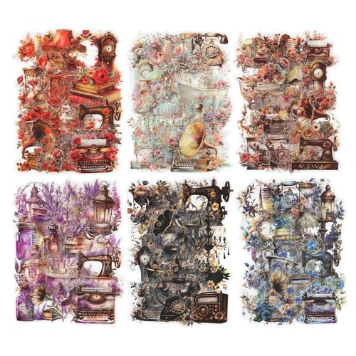 240Pcs PET Scrapbook Stickers Vintage Floral Designs for Scrapbooking DIY Crafts Waterproof Journaling Supplies Junk Journal Ephemera with Storage Organizer (240 Count)