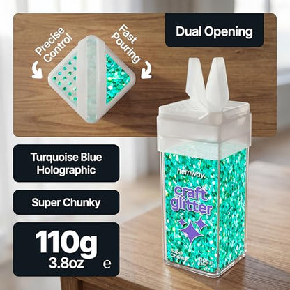 Craft Glitter Shaker Turquoise Blue Holographic 110g Super Chunky (3.9 Ounce)