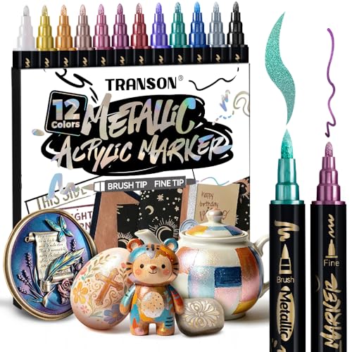 12Colors Metallic Paint Markers Brush and Fine Dual (12 Count)
