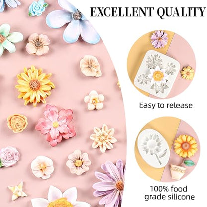 4Pcs Sunflower Fondant Silicone Mold for Cake Topper Decoration Chocolate Candy Sugar DIY Craft Gum Paste (4 Count)