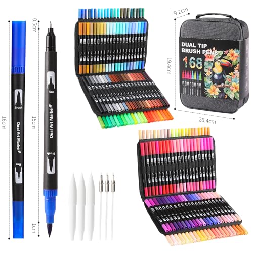 168 Colors Dual Tip Watercolor Markers Pens for School Supplies (168 Count)