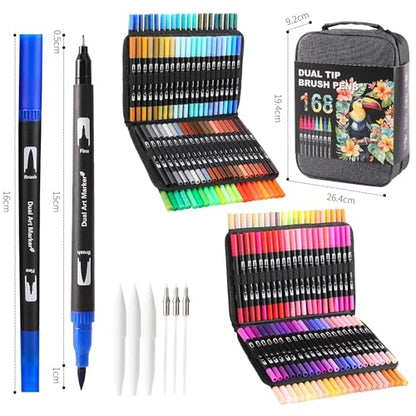 168 Colors Dual Tip Watercolor Markers Pens for School Supplies (168 Count)