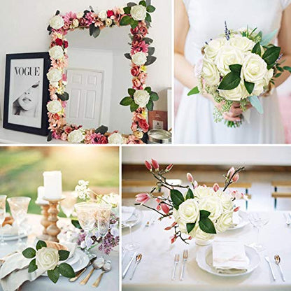 Ivory Rose 25pcs Real Looking Artificial Flowers w (25 Count)