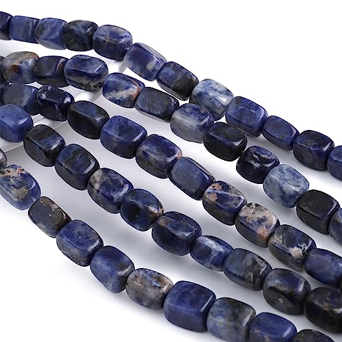Natural Blue Sodalite Cuboid Stone Loose Semi Gemstone Beads for Jewelry Making 8mmx12mm 38cm (33 Count)