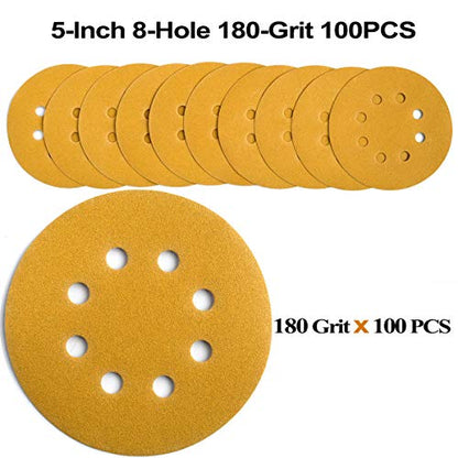 5-Inch 8-Hole Hook and Loop Sanding Discs 180-Grit, 100-Pack (100 Count)