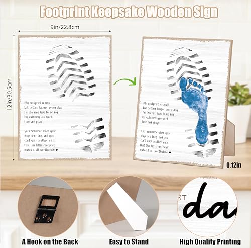 Farmhouse Fathers Day Footprint Art Wooden Sign with Stand and Hook