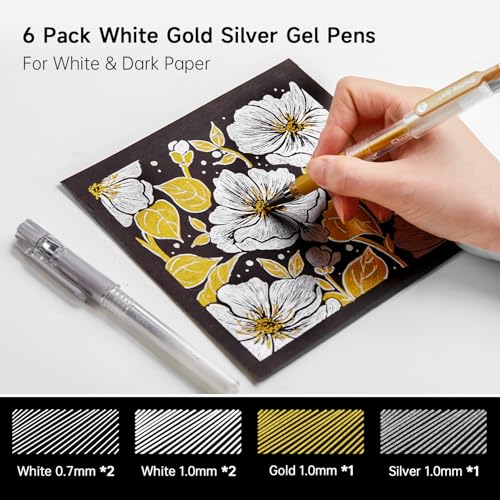 White Gold Silver Gel Pens (6 Count)