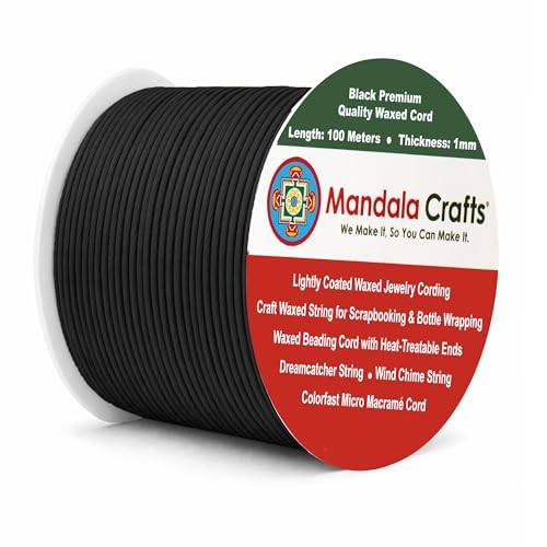 1mm Black Cotton Waxed Cord for Jewelry Making (327 Foot)
