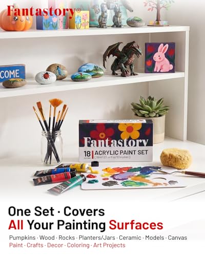 36ml 18 Colors Professional Acrylic Paint Set with 10 Brushes (648 Fl Oz)