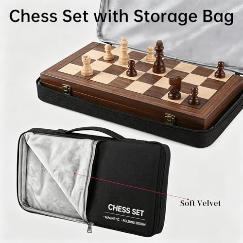 Wooden Chess Set with Folding Board
